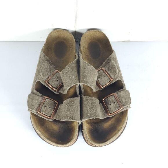 BIRKENSTOCK Women's Arizona US6 EU37 Taupe Suede 2 Straps Slide Sandals Shoes - Picture 4 of 16
